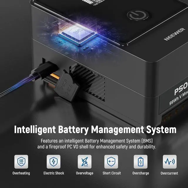 Alt view image 5 of 7 - V Mount Battery PS099E with Type C Cable, 6800mAh 99Wh 14.5V Mini V Lock with OLED Display, Fast Charging 65W PD USB C, D Tap/BP/USB A/DC Output for Video Camera Monitor Camcorder Filmmaking
