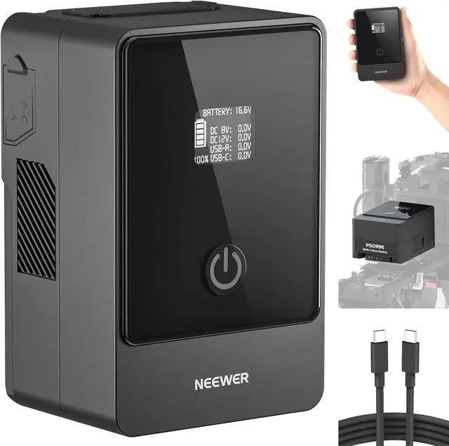Main image of V Mount Battery PS099E with Type C Cable, 6800mAh 99Wh 14.5V Mini V Lock with OLED Display, Fast Charging 65W PD USB C, D Tap/BP/USB A/DC Output for Video Camera Monitor Camcorder Filmmaking