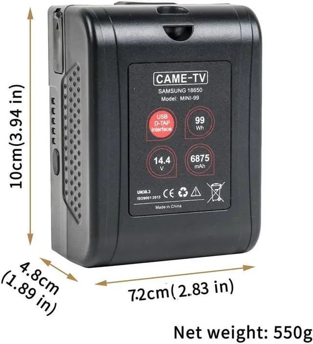 Alt view image 5 of 7 - Mini V Mount Battery 99Wh 6875mAh 15A Draw Rechargeable V-Mount with 2 D-TAP & 1 USB for Blackmagic BMPCC 4k/6K Pro/Sony FX6/Red Komodo/Canon C70/Z cam E2,Video Lights,Monitors