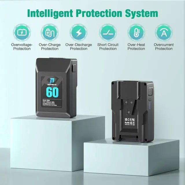 Alt view image 5 of 7 - V Mount/V-Lock Battery, 60Wh(4200mAh, 14.4V) V-Mount Battery Support PD 45W USB-C Fast Charger, with D-TAP, USB-A, USB-C Port, for Video Broadcast Camera Camcorder Monitor LED Light
