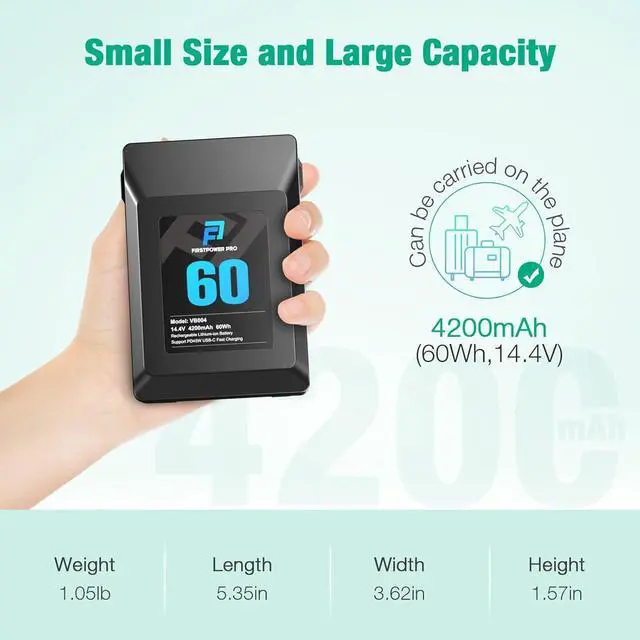 Alt view image 7 of 7 - V Mount/V-Lock Battery, 60Wh(4200mAh, 14.4V) V-Mount Battery Support PD 45W USB-C Fast Charger, with D-TAP, USB-A, USB-C Port, for Video Broadcast Camera Camcorder Monitor LED Light