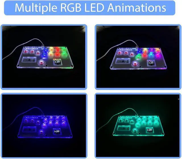 Alt view image 6 of 7 - Leverless Arcade Stick Hitbox Controller for PS3/PS4/PC/Switch/Steam Controller Street Fight Gaming Keyboard with Turbo Function, Custom RGB Led Animation, Supprot Hot Swap & SOCD