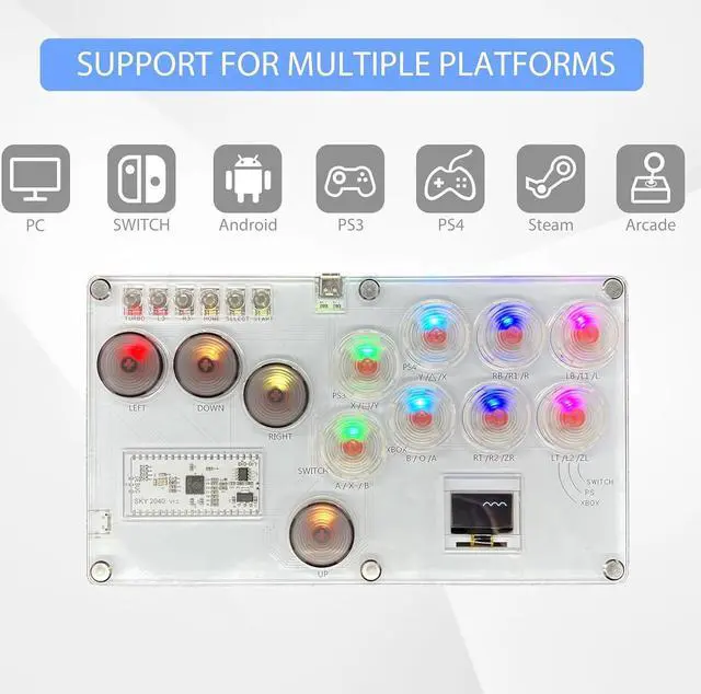 Alt view image 3 of 7 - Leverless Arcade Stick Hitbox Controller for PS3/PS4/PC/Switch/Steam Controller Street Fight Gaming Keyboard with Turbo Function, Custom RGB Led Animation, Supprot Hot Swap & SOCD
