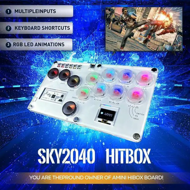 Alt view image 2 of 7 - Leverless Arcade Stick Hitbox Controller for PS3/PS4/PC/Switch/Steam Controller Street Fight Gaming Keyboard with Turbo Function, Custom RGB Led Animation, Supprot Hot Swap & SOCD