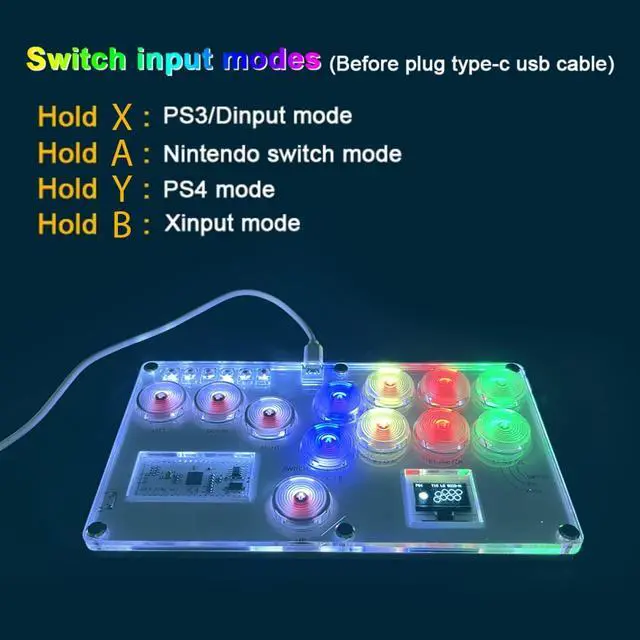 Alt view image 7 of 7 - Leverless Arcade Stick Hitbox Controller for PS3/PS4/PC/Switch/Steam Controller Street Fight Gaming Keyboard with Turbo Function, Custom RGB Led Animation, Supprot Hot Swap & SOCD