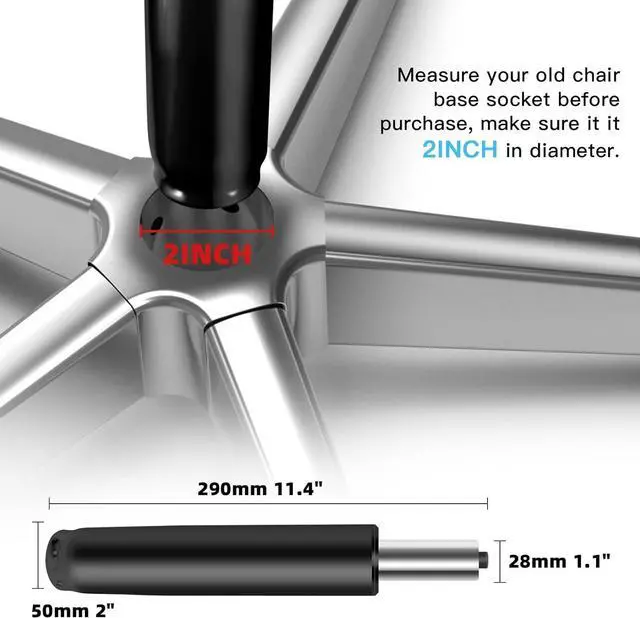 Alt view image 2 of 6 - Adjustable Gas Lift Cylinder for Office Chairs, Black, 1000LBS Capacity
