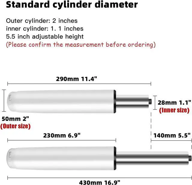 Alt view image 2 of 7 - Office Chair Cylinder Replacement,Heavy Duty Gas Lift Cylinder for Office Desk Chairs/Gaming Chair,Gas Lift Hydraulic/Pneumatic Piston, Universal Size (Premium White)