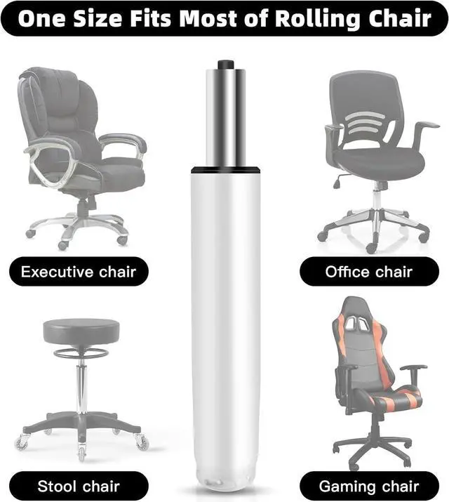 Alt view image 3 of 7 - Office Chair Cylinder Replacement,Heavy Duty Gas Lift Cylinder for Office Desk Chairs/Gaming Chair,Gas Lift Hydraulic/Pneumatic Piston, Universal Size (Premium White)