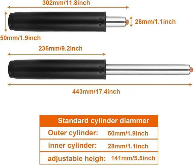 Alt view image 2 of 7 - 2 Pack 5.5 Inch Office Chair Cylinder Replacement, Office Chair Gas Lift Cylinder, Hydraulic Pneumatic Shock Piston Heavy Duty(1000lbs) Universal Size Fits Most Executive Chairs