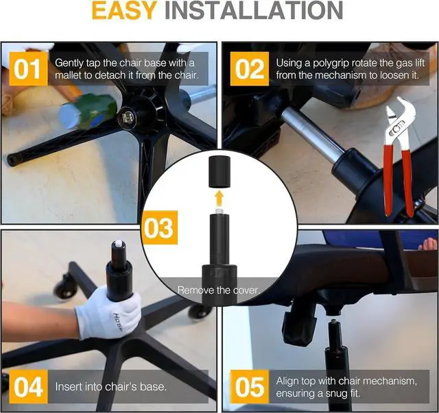 Alt view image 7 of 7 - Office Chair Cylinder Replacement,Heavy-Duty Gas Lift Cylinder Fits Most Chairs,Highest End Class 4 Hydraulic Pneumatic Piston, Universal Size