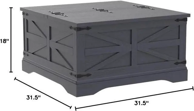 Alt view image 2 of 7 - Farmhouse Coffee Table, Square Wood Center Table with Large Hidden Storage Compartment for Living Room, Rustic Cocktail Table with Hinged Lift Top for Home, Black