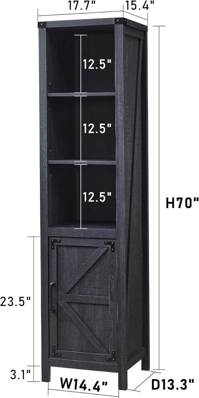 Alt view image 2 of 7 - Narrow Storage Cabinet, 5 Shelf Bookshelf, Bookcace, Pantry Cabinet, Farmhouse Storage Cabinet with Doors and Adjustable Shelves for Living Room, Bedroom, Kitchen (Black)
