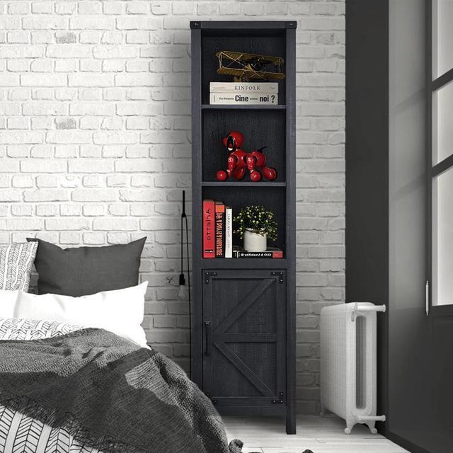 Alt view image 6 of 7 - Narrow Storage Cabinet, 5 Shelf Bookshelf, Bookcace, Pantry Cabinet, Farmhouse Storage Cabinet with Doors and Adjustable Shelves for Living Room, Bedroom, Kitchen (Black)