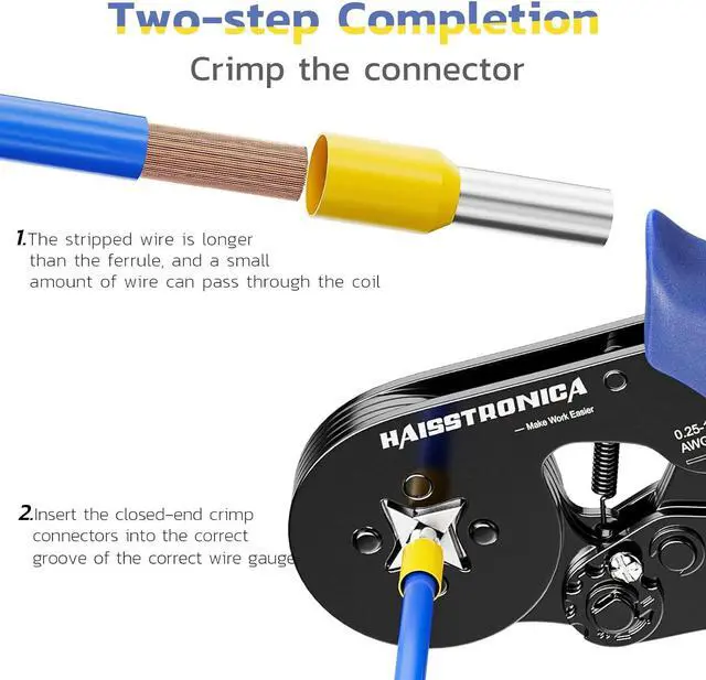 Alt view image 6 of 6 - Ferrule Crimping Tool Kit Black Wire Ferrules Crimper with 1200PCS Ferrule AWG 23-7 Wire End Ferrule Terminals