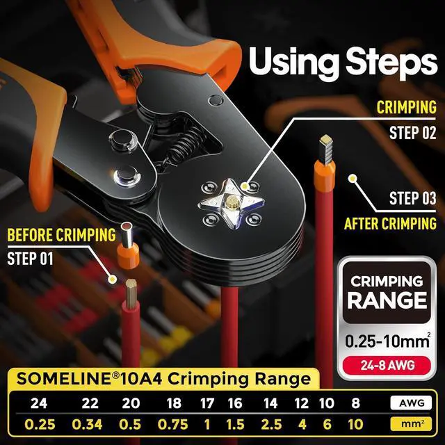 Alt view image 2 of 6 - Ferrule Crimping Tool Kit, Self-Adjusting Pliers for Wire Ferrules AWG 24-8, With 18 Sizes Insulated and Non-insulated Wire Ferrules Terminals, Square Crimp Connector Assortment Kit
