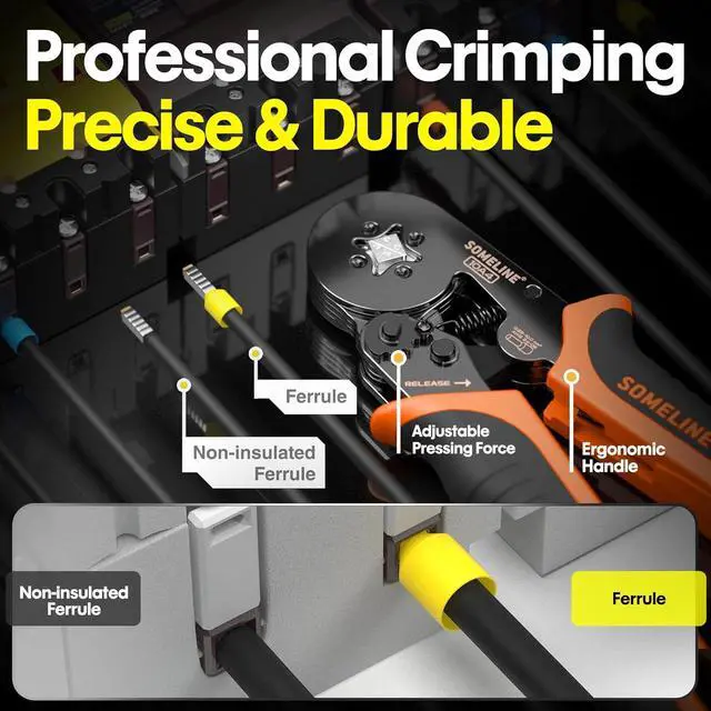 Alt view image 3 of 6 - Ferrule Crimping Tool Kit, Self-Adjusting Pliers for Wire Ferrules AWG 24-8, With 18 Sizes Insulated and Non-insulated Wire Ferrules Terminals, Square Crimp Connector Assortment Kit