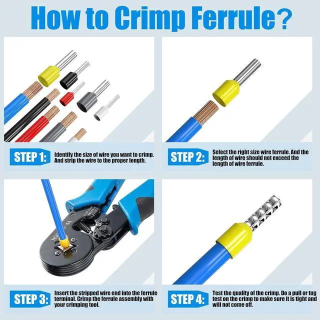 Alt view image 6 of 7 - Ferrule Crimping Tool Kit,  Wire Ferrule Kit with 1250PCS Wire End Ferrules & Crimper Plier, Self-adjustable Ratchet Tool Set for AWG 23-7 Electrical Wire Connectors, 0.25-10mm²