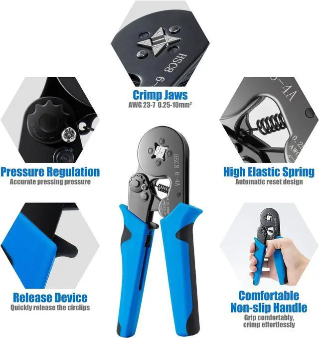 Alt view image 4 of 7 - Ferrule Crimping Tool Kit,  Wire Ferrule Kit with 1250PCS Wire End Ferrules & Crimper Plier, Self-adjustable Ratchet Tool Set for AWG 23-7 Electrical Wire Connectors, 0.25-10mm²