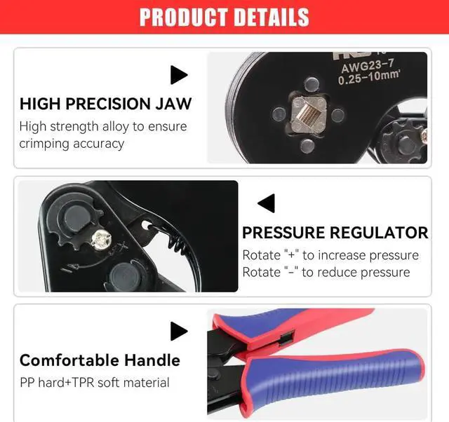 Alt view image 4 of 6 - Ferrule Crimping Tool Kit - Square Ferrule Crimper Plier (AWG 23-7) with Wire Stripper & 1900pcs Wire End-Sleeves Terminals Kit