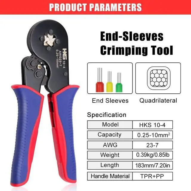 Alt view image 3 of 6 - Ferrule Crimping Tool Kit - Square Ferrule Crimper Plier (AWG 23-7) with Wire Stripper & 1900pcs Wire End-Sleeves Terminals Kit