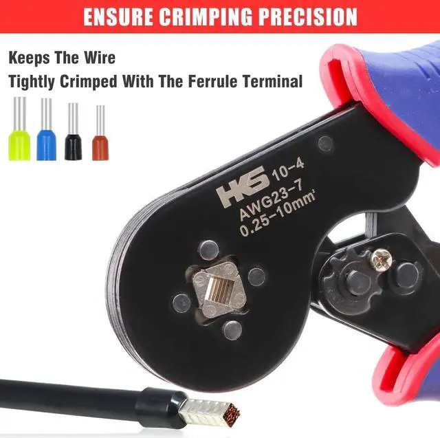 Alt view image 5 of 6 - Ferrule Crimping Tool Kit - Square Ferrule Crimper Plier (AWG 23-7) with Wire Stripper & 1900pcs Wire End-Sleeves Terminals Kit