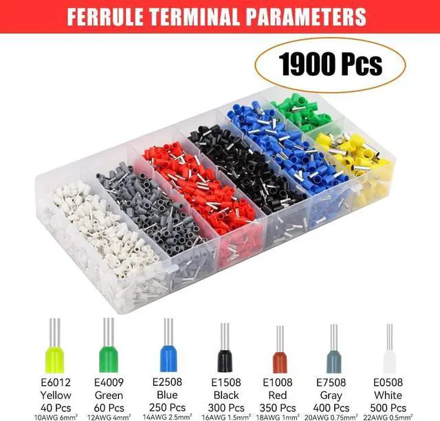Alt view image 2 of 6 - Ferrule Crimping Tool Kit - Square Ferrule Crimper Plier (AWG 23-7) with Wire Stripper & 1900pcs Wire End-Sleeves Terminals Kit