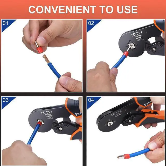Alt view image 4 of 7 - Ferrule Crimping Tool Kit, 16-4 Square Crimping Tools, Ratchet Jaw Wire Crimping Pliers AWG 28-5 (0.08-16mm²) with 1200 Terminal Connector Sleeves