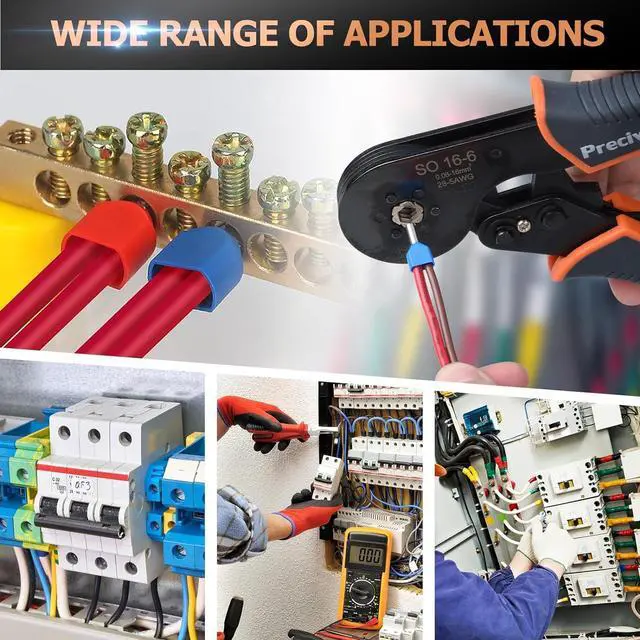 Alt view image 6 of 7 - Ferrule Crimping Tool Kit, Upgrade Double & Single Ferrules Connectors,16-6 Hexagonal Ratchet Jaw Wire Crimping Pliers AWG 28-5 (0.08-16mm²) with 1200PCS Terminal Connector Sleeves