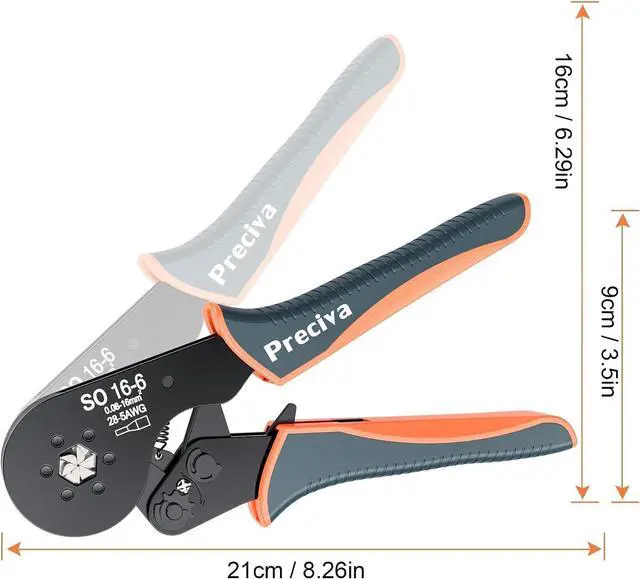 Alt view image 6 of 7 - Hexagonal Ferrule Crimper, 16-6 Hexagonal Jaw Wire Crimping Pliers AWG 28-5 (0.08-16mm²) Self-Adjustable Ratchat Wire Crimping Tools for Wire Terminals Cables End-sleeves