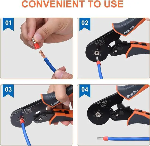 Alt view image 5 of 7 - Hexagonal Ferrule Crimper, 16-6 Hexagonal Jaw Wire Crimping Pliers AWG 28-5 (0.08-16mm²) Self-Adjustable Ratchat Wire Crimping Tools for Wire Terminals Cables End-sleeves