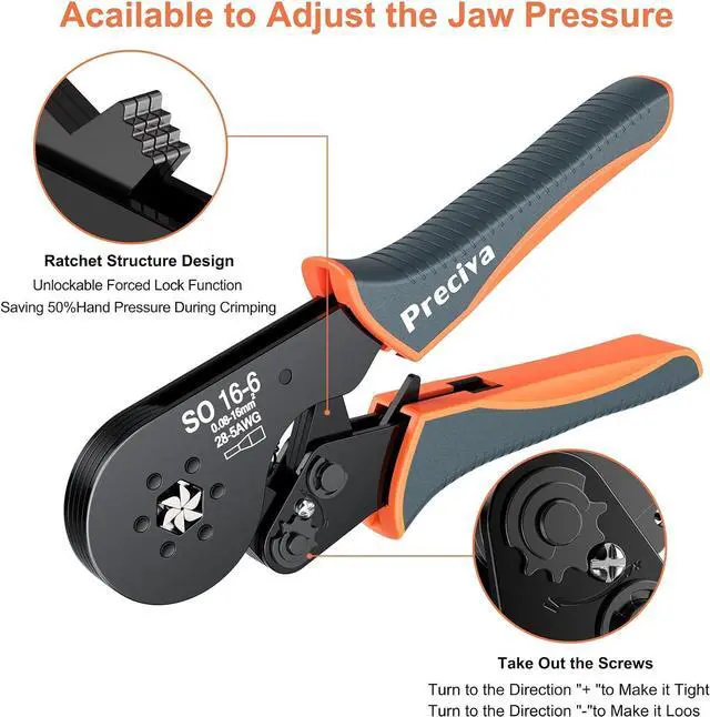 Alt view image 4 of 7 - Hexagonal Ferrule Crimper, 16-6 Hexagonal Jaw Wire Crimping Pliers AWG 28-5 (0.08-16mm²) Self-Adjustable Ratchat Wire Crimping Tools for Wire Terminals Cables End-sleeves
