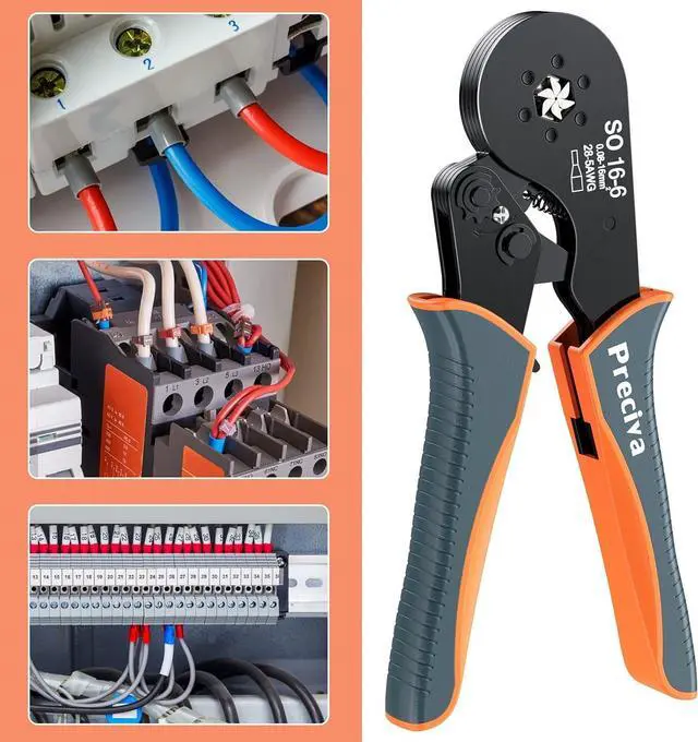 Alt view image 7 of 7 - Hexagonal Ferrule Crimper, 16-6 Hexagonal Jaw Wire Crimping Pliers AWG 28-5 (0.08-16mm²) Self-Adjustable Ratchat Wire Crimping Tools for Wire Terminals Cables End-sleeves