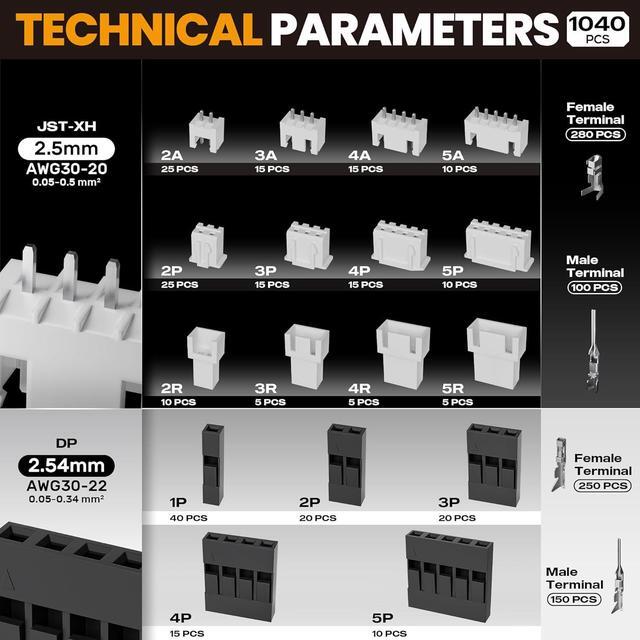 Crimp Tool Connector Kit, JST-XH 2.5mm/Dupont 2.54mm