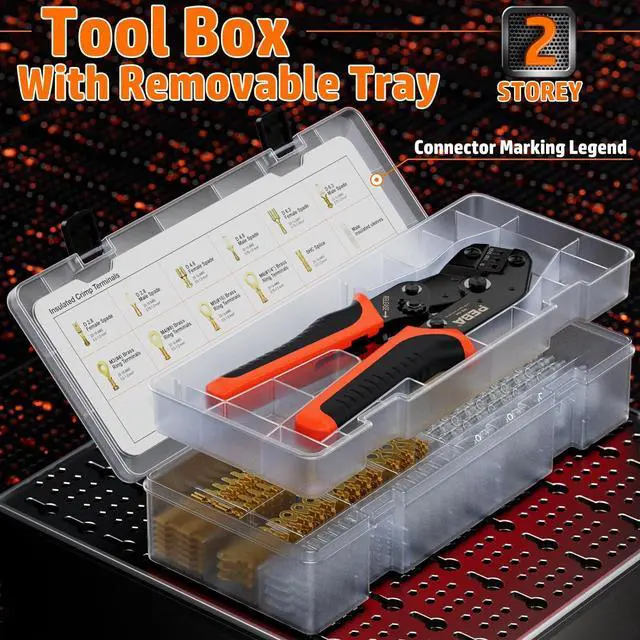 Alt view image 7 of 7 - Open Terminal Connector Crimping Tool Kit, Crimper AWG 24-14 for 0.11", 3/16", 1/4" Male Female Non-Insulated Quick Splice Wire Spade Connector Crimp Terminal - Quick Disconnect Terminal