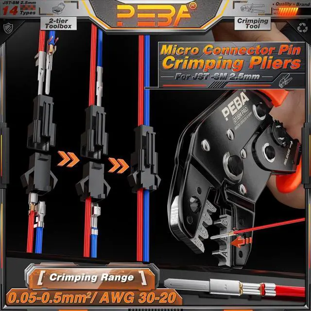 Alt view image 3 of 7 - Crimping Tool Connector kit, 14 Types JST-SM 2.5mm Connectors Set, Crimper Pliers, AWG30-20/0.05-0.5mm² Ratcheting Crimper Tool for JST(XH/SM/PH/SYP), Dupont,Molex, AMP EI Series, VH3.96mm,KF2510