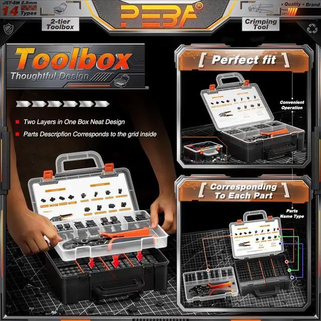 Alt view image 6 of 7 - Crimping Tool Connector kit, 14 Types JST-SM 2.5mm Connectors Set, Crimper Pliers, AWG30-20/0.05-0.5mm² Ratcheting Crimper Tool for JST(XH/SM/PH/SYP), Dupont,Molex, AMP EI Series, VH3.96mm,KF2510