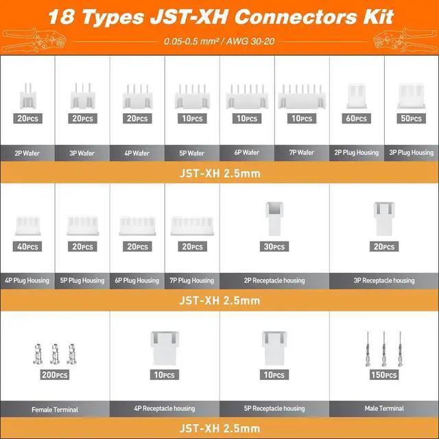 Alt view image 2 of 7 - Micro Connector Pin Crimping Tool 32-20AWG, JST Crimping Tool kit with 18 types 2.5mm JST-XH Connectors, Ratcheting Crimper Wire EDM Cutting Jaw for JST-XH/SM/VH 3.96mm,D-Sub,Open Barrel,Molex