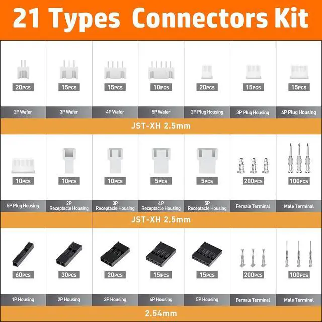 Alt view image 2 of 7 - Crimping Tool Connector Kit, Dupont 2.54mm/JST-XH 2.5mm Connector Kit, 21 Types of Connectors, AWG32-20 Ratcheting Crimper Tool for JST-XH/SM/PH/SYP/RE, Dupont, KF2510, Molex, AMP EI Series, etc