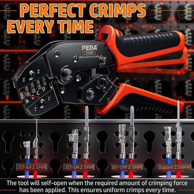 Alt view image 4 of 7 - Crimping Tool Connector Kit, Dupont 2.54mm/JST-XH 2.5mm Connector Kit, 21 Types of Connectors, AWG32-20 Ratcheting Crimper Tool for JST-XH/SM/PH/SYP/RE, Dupont, KF2510, Molex, AMP EI Series, etc