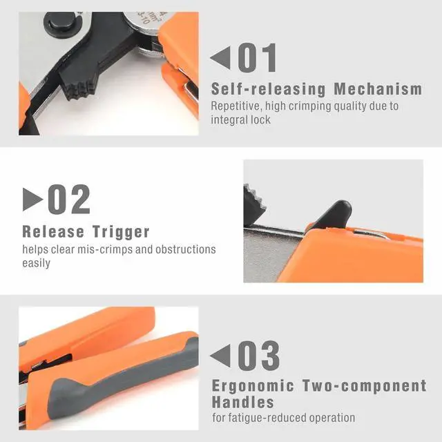 Alt view image 4 of 7 - iCrimp Ferrule Crimping Tool Kit, AWG 23-10 Self-adjustable Ratchet Ferrule Crimper Plier c/w 770End Sleeve Ferrules Connector Terminals on Electrician, Contractors, Repair Support