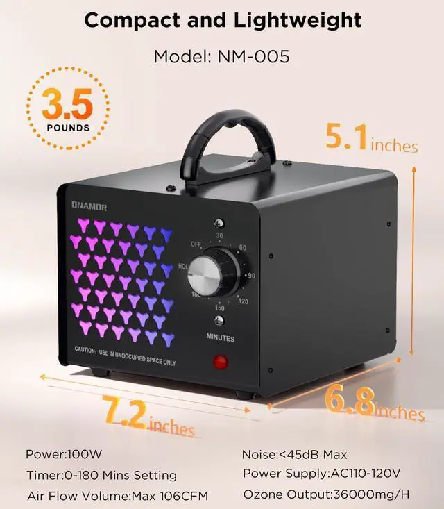 Alt view image 7 of 7 - Ozone Generator Odor Eliminator 36000mg/h, High Capacity Ozone Machine Odor Removal Up to 6000 Sq.Ft, Ionizer Ozonator for Smoke, Car, Basement And Pet Room, Black