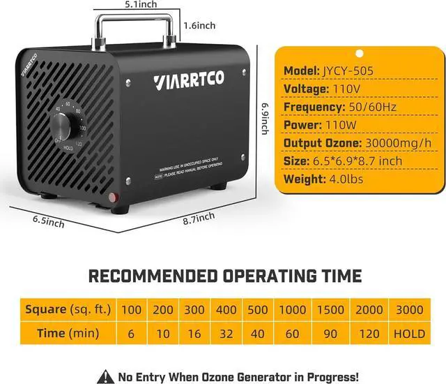 Alt view image 3 of 7 - Ozone Machine Generator 30000mg/h - 6000+ Sq. Ft. Ozone Machine Odor Removal for Home and Car with 120min timer All Metallic Black