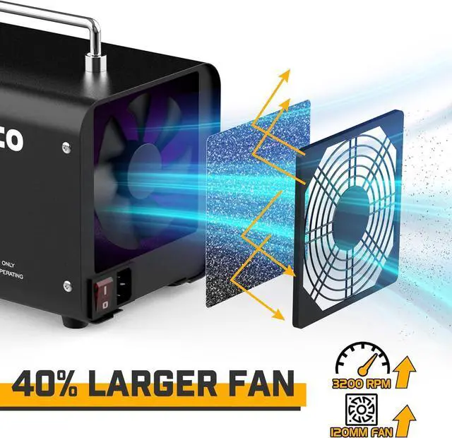 Alt view image 4 of 7 - Ozone Machine Generator 30000mg/h - 6000+ Sq. Ft. Ozone Machine Odor Removal for Home and Car with 120min timer All Metallic Black