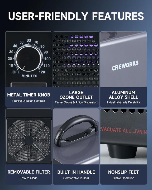 Alt view image 5 of 7 - Ozone Generator, 5000 mg/h High Capacity Ozone Machine for Car Home Smoke Pet Odor Removal, Commercial Ozone Odor Eliminator Air Purifier with Timer Display for 3200 sq ft Room, Black