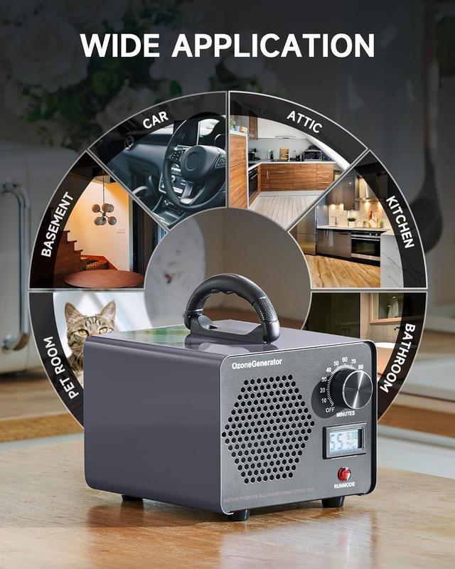 Alt view image 6 of 7 - Ozone Generator, 5000 mg/h High Capacity Ozone Machine for Car Home Smoke Pet Odor Removal, Commercial Ozone Odor Eliminator Air Purifier with Timer Display for 3200 sq ft Room, Black