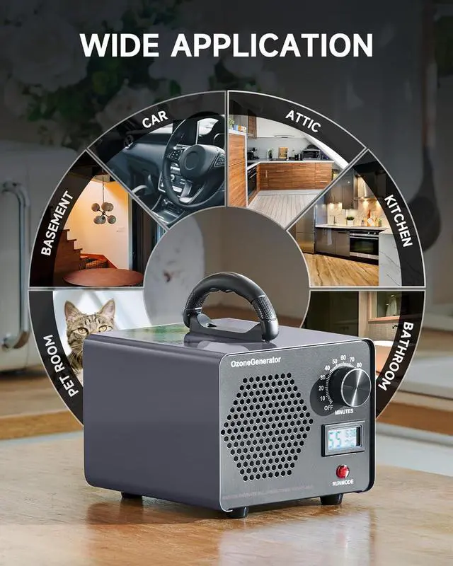 Alt view image 6 of 7 - Ozone Generator, 25000 mg/h High Capacity Ozone Machine for Car Home Smoke Pet Odor Removal, Commercial Ozone Odor Eliminator Air Purifier with Timer Display for 3200 sq ft Room, Black