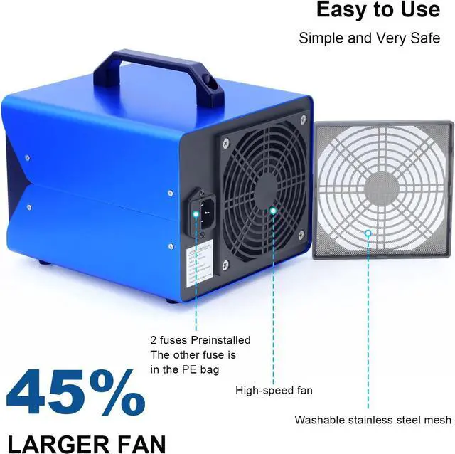 Alt view image 3 of 7 - Ozone Generator 40,000mg/h - Ozone Machine for Home, Smoke, Car, and Pet Room. (Suitable for Area of 7,000 Square Feet) - Blue