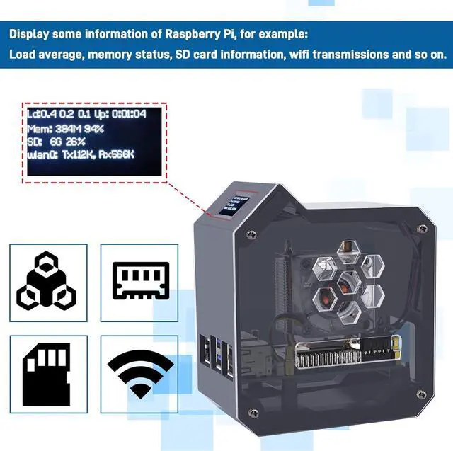 Alt view image 4 of 7 - Mini Tower Kit for Raspberry Pi 5, Pi 5 Case with ICE Tower Cooler, 0.96'' OLED Module, GPIO 1 to 2 Expansion Board for Raspberry Pi 5 8GB 4GB