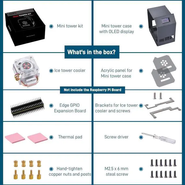Alt view image 7 of 7 - Mini Tower Kit for Raspberry Pi 5, Pi 5 Case with ICE Tower Cooler, 0.96'' OLED Module, GPIO 1 to 2 Expansion Board for Raspberry Pi 5 8GB 4GB