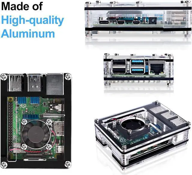 Alt view image 3 of 6 - Raspberry Pi 4 Case with Fan Cooling Pi 4B Case with 5V 3A Power Supply, 4 pcs Aluminum Heatsinks Support Pi 4 Model B 8gb/4gb (No Raspberry Pi Board)
